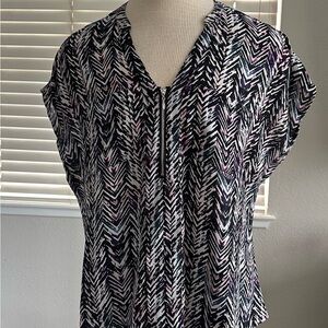 Torrid Black and White Graphic Blouse with Mandarin Collar